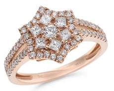 .70CT DIAMOND 14KT ROSE GOLD 3D ROUND & PRINCESS CLASSIC PAVE STAR LOVE RING