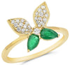 ESTATE .62CT DIAMOND & AAA EMERALD 14KT YELLOW GOLD 3D BUTTERFLY LOVE RING