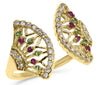 .37CT DIAMOND & AAA RUBY & TSAVORITE 14KT YELLOW GOLD 3D TREE OF LIFE FUN RING