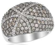 1.73CT WHITE & MOCHA DIAMOND 14KT WHITE GOLD 3D MULTI ROW DOME SHAPE STAR RING