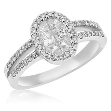 .93CT DIAMOND 18KT WHITE GOLD 3D ROUND & PRINCESS INVISIBLE OVAL ENGAGEMENT RING