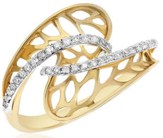 ESTATE .17CT DIAMOND 14KT WHITE & YELLOW GOLD OPEN FILIGREE CRISS CROSS FUN RING