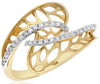 ESTATE .17CT DIAMOND 14KT WHITE & YELLOW GOLD OPEN FILIGREE CRISS CROSS FUN RING