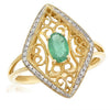 ESTATE .55CT DIAMOND & AAA EMERALD 14KT YELLOW GOLD 3D OVAL OPEN FILIGREE RING