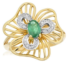.54CT DIAMOND & AAA EMERALD 14KT WHITE AND YELLOW GOLD 3D OVAL FLOWER FUN RING