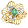 .54CT DIAMOND & AAA EMERALD 14KT WHITE AND YELLOW GOLD 3D OVAL FLOWER FUN RING