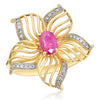 ESTATE .65CT DIAMOND & AAA RUBY 14KT WHITE & YELLOW GOLD 3D OVAL FLOWER FUN RING