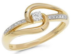 ESTATE .12CT DIAMOND 14K YELLOW GOLD 3D SOLITAIRE CRISS CROSS LOVE KNOT FUN RING