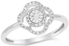 ESTATE .12CT DIAMOND 14KT WHITE GOLD 3D FOUR LEAF CLOVER FLOWER LOVE RING