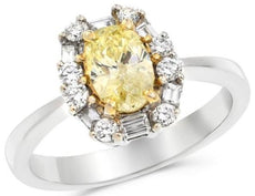 1.29CT WHITE & FANCY YELLOW DIAMOND 18KT 2 TONE GOLD 3D OVAL ENGAGEMENT RING