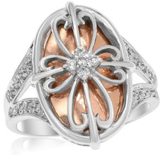 ESTATE .15CT DIAMOND 14KT WHITE & ROSE GOLD 3D MULTI HEART OVAL FLOWER LOVE RING