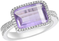 3.27CT DIAMOND & AAA AMETHYST 14K WHITE GOLD 3D CUSHION & ROUND RECTANGULAR RING