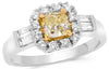 1.12CT WHITE & FANCY YELLOW DIAMOND 18KT 2 TONE GOLD 3D BAGUETTE ENGAGEMENT RING