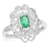 ESTATE .46CT DIAMOND & AAA EMERALD 14KT WHITE GOLD 3D OVAL FILIGREE FLOWER RING