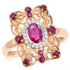 ESTATE 1.04CT DIAMOND & AAA RUBY 14KT ROSE GOLD 3D RECTANGULAR FILIGREE FUN RING