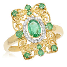 .76CT DIAMOND & AAA EMERALD 14KT YELLOW GOLD 3D OVAL SQUARE MULTI HEART FUN RING