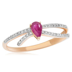 .40CT DIAMOND & AAA RUBY 14KT WHITE & ROSE GOLD CLASSIC ROUND & PEAR SHAPE RING