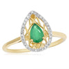 ESTATE .46CT DIAMOND & AAA EMERALD 14KT YELLOW GOLD 3D PEAR SHAPE STAR FUN RING