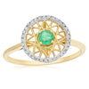 ESTATE .23CT DIAMOND & AAA EMERALD 14KT YELLOW GOLD 3D CIRCLE OF LIFE STAR RING