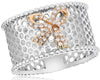 ESTATE WIDE .14CT DIAMOND 14KT WHITE & ROSE GOLD 3D OPEN FILIGREE BOW FUN RING