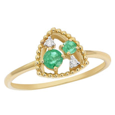 ESTATE .09CT DIAMOND & AAA EMERALD 14KT YELLOW GOLD 3D TRIANGULAR FUN RING