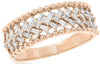 .44CT DIAMOND 18K ROSE GOLD ROUND & BAGUETTE CRISS CROSS BEADED ANNIVERSARY RING