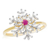 ESTATE .37CT DIAMOND & AAA RUBY 14KT 2 TONE GOLD 3D BAGUETTE SNOW FLAKE FUN RING
