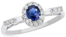 .94CT DIAMOND & AAA SAPPHIRE 18KT WHITE GOLD OVAL HALO FILIGREE ENGAGEMENT RING