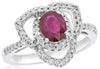 1.21CT DIAMOND & AAA RUBY 14KT WHITE GOLD 3D TRIANGULAR FLOWER ENGAGEMENT RING