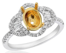 .37CT DIAMOND 18KT 2 TONE GOLD OVAL ROUND & BAGUETTE SEMI MOUNT ENGAGEMENT RING