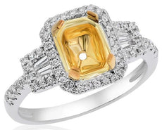 .34CT DIAMOND 18KT 2 TONE GOLD CUSHION & EMERALD CUT SEMI MOUNT ENGAGEMENT RING