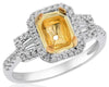 .34CT DIAMOND 18KT 2 TONE GOLD CUSHION & EMERALD CUT SEMI MOUNT ENGAGEMENT RING