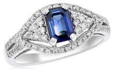 1.58CT DIAMOND & SAPPHIRE 14KT WHITE GOLD EMERALD CUT EVIL EYE ENGAGEMENT RING