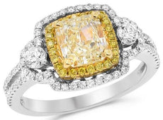 2.24CT WHITE & FANCY YELLOW DIAMOND 18KT TRI COLOR GOLD 3D HALO ENGAGEMENT RING