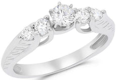 .60CT DIAMOND 14KT WHITE GOLD 3D ROUND 5 STONE CLASSIC FRIENDSHIP PROMISE RING