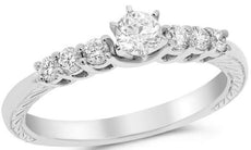 .52CT DIAMOND 14KT WHITE GOLD 3D SOLITAIRE 7 STONE ROUND FRIENDSHIP PROMISE RING