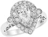1.34CT DIAMOND 18K WHITE GOLD ROUND & PEAR SHAPE ETOILE FILIGREE ENGAGEMENT RING