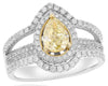 1.20CT WHITE & FANCY YELLOW DIAMOND 18KT 2 TONE GOLD DOUBLE HALO ENGAGEMENT RING