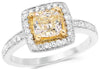 1.41CT WHITE & FANCY YELLOW DIAMOND 18KT 2 TONE GOLD SQUARE HALO ENGAGEMENT RING
