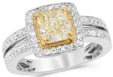 1.92CT WHITE & FANCY YELLOW DIAMOND 18KT 2 TONE GOLD DOUBLE ROW ENGAGEMENT RING