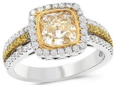 1.83CT WHITE & FANCY YELLOW DIAMOND 18KT 2 TONE GOLD 3D BEZEL ENGAGEMENT RING