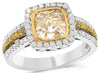 1.83CT WHITE & FANCY YELLOW DIAMOND 18KT 2 TONE GOLD 3D BEZEL ENGAGEMENT RING
