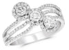 ESTATE WIDE .98CT DIAMOND 14KT WHITE GOLD 3D MULTI FLOWER DIAGONAL FUN RING