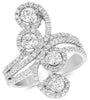 ESTATE LARGE 1.51CT DIAMOND 14KT WHITE GOLD 3D MULTI ROW SWIRL FLOWER RING