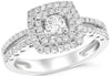 ESTATE .83CT DIAMOND 18KT WHITE GOLD 3D ROUND SQUARE DOUBLE HALO ENGAGEMENT RING