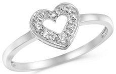 ESTATE .03CT DIAMOND 14KT WHITE GOLD 3D CLASSIC OPEN HEART LOVE RING