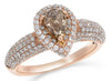 1.32CT WHITE & CHOCOLATE FANCY DIAMOND 18KT ROSE GOLD PEAR SHAPE ENGAGEMENT RING