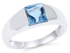 1.89CT AAA BLUE TOPAZ 18KT WHITE GOLD 3D CLASSIC SOLITAIRE CHANNEL FUN RING