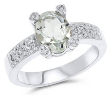 1.80CT DIAMOND & AAA GREEN AMETHYST 18KT WHITE GOLD 3D OVAL & ROUND ETOILE RING