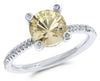 2.12CT DIAMOND & AAA LEMON QUARTZ 14KT WHITE GOLD 3D ROUND ETOILE SOLITAIRE RING